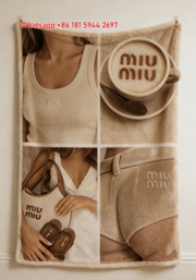 Luxury Miu Miu Beige & Tan Neutral Tone Flannel Sofa Throw Blanket - Coffee & Fashion Collage Print IMG_0520
